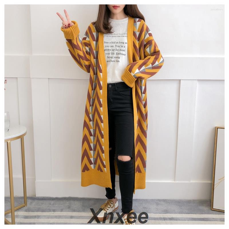 

Women's Knits Women Long Sweater Cardigans 19 Autumn Winter Jacket Geometric Knit Overcoat Coat Woman Xnxee, Green