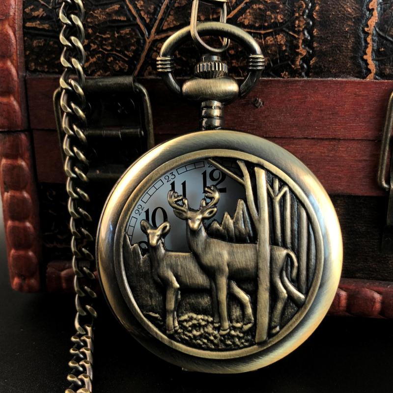 

Pocket Watches Vintage Large Deep Forest Seeing Deer Watch Collection Casual Fashion Men Women Clothes Accessories Pendant Clock, Picture shown