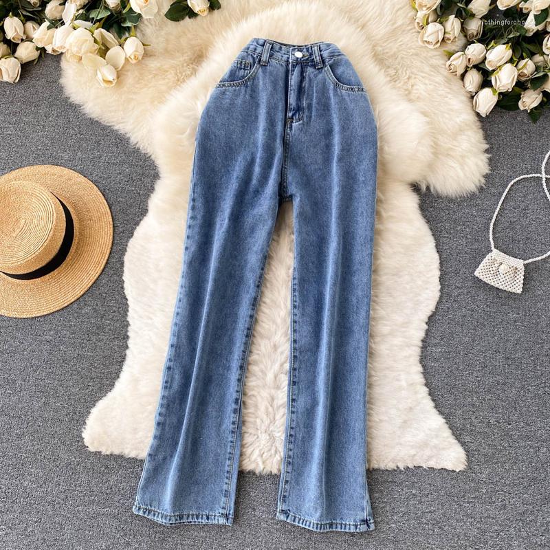 

Women's Jeans Woman Blue High Waist Wide Leg Cotton Denim Loose Streetwear Vintage Fashion Harajuku Straight Trousers Pants Basic Simple