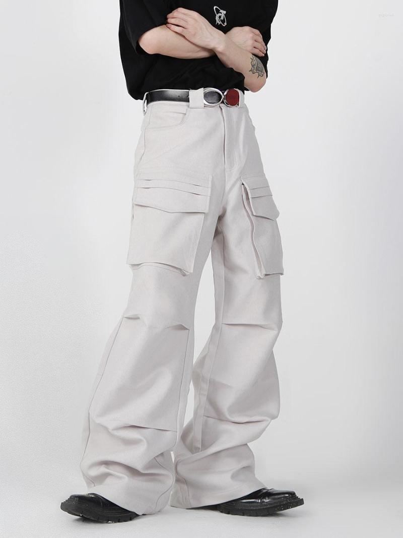 

Men's Pants Fashion Y2K Oversized Pocket Splicing Straight Overalls Men's High Waist Wide Leg Korean Trousers Loose Mopping, Black