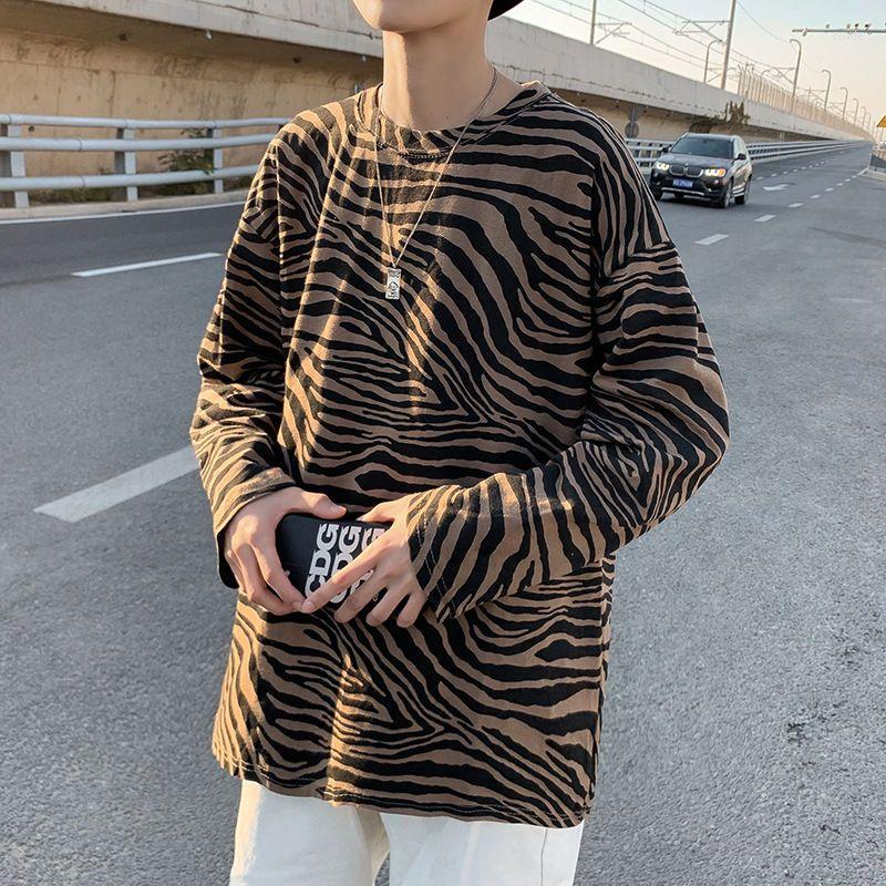 

Men' T Shirts Zebra Printed T-shirt Couple Long-sleeved Oversize Top 2023 Autumn Aesthetic High Street Hip-hop Style Casual O-neck Tshirts, White