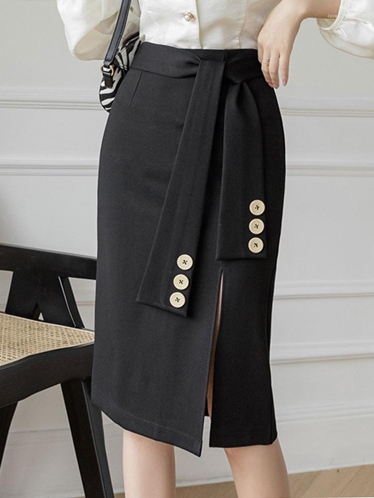 

Skirts Spring Summer Fashion Pencil Women 2023 Korean Clothing High Waist Black Skirt Office Ladies Sexy Split Midi Belts, Khaki