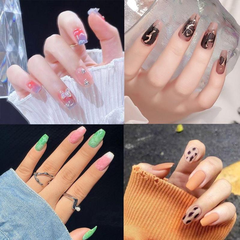 

False Nails 24pcs DIY French Cloud Leopard Full Cover Square Ballerina Short Fake, Y-103