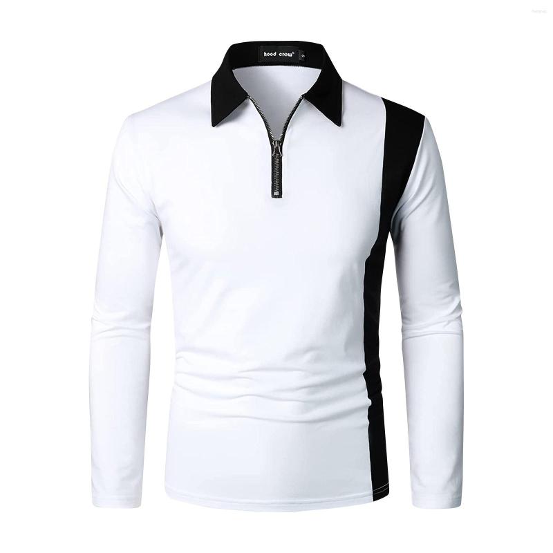 

Men's T Shirts Color Matching Fashion With Men's Lapel Long Sleeve Shirt Two-color Splicing Top Streetwear Blouse, Black