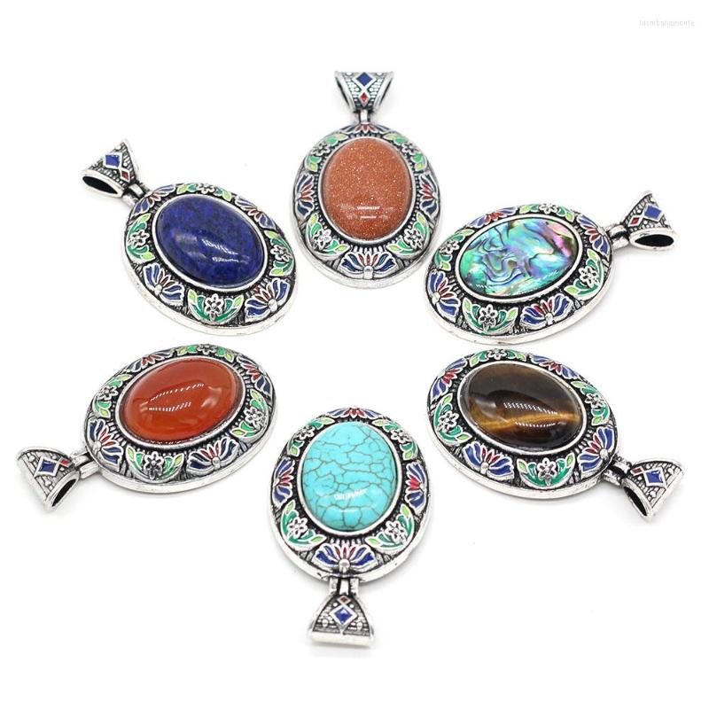 

Pendant Necklaces Natural Stone Gem Cloisonne Egg Quartz Amethyst Turquoise Craft DIY Retro Necklace Jewelry Accessories Gift Make 32x52mm