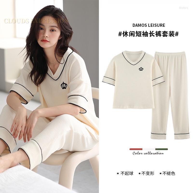 

Women's Sleepwear Summer Walf Checks Two Piece Sets Elegant Womens Pajama Female Pajamas Mujer Pyjamas Loungwear Night Home Fashion, W3