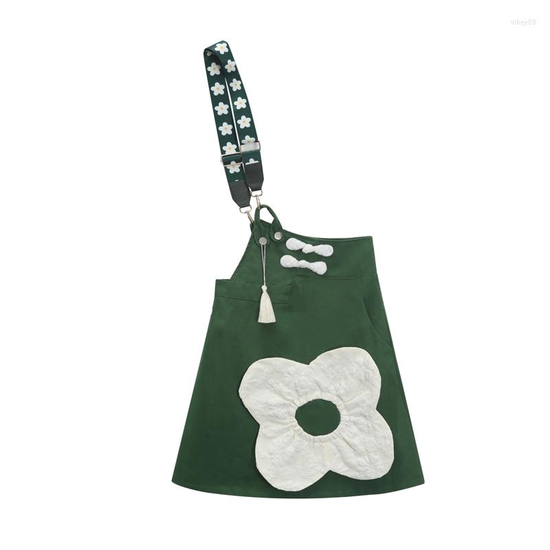 

Skirts 3D Flower Appliques Women' Sweet Gils Single Strap Skirt Green Color