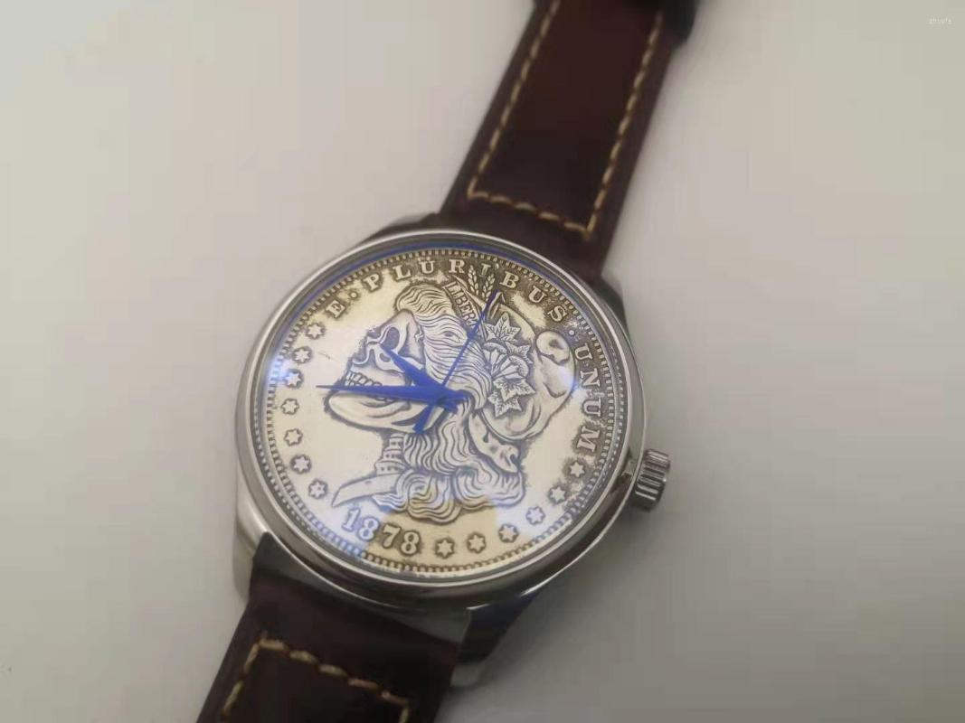 

Wristwatches Classic Retro Personality Automatic Mechanical Movement Men's Watch Business Leather Men Watches Classical Portrait Male, Pink