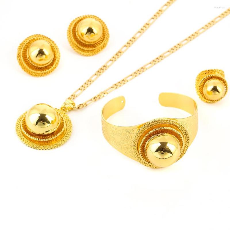 

Necklace Earrings Set Ethiopian Trendy Wedding Jewelry Gold Color Eritrea Africa Habesha For Traditional Festival, Picture shown
