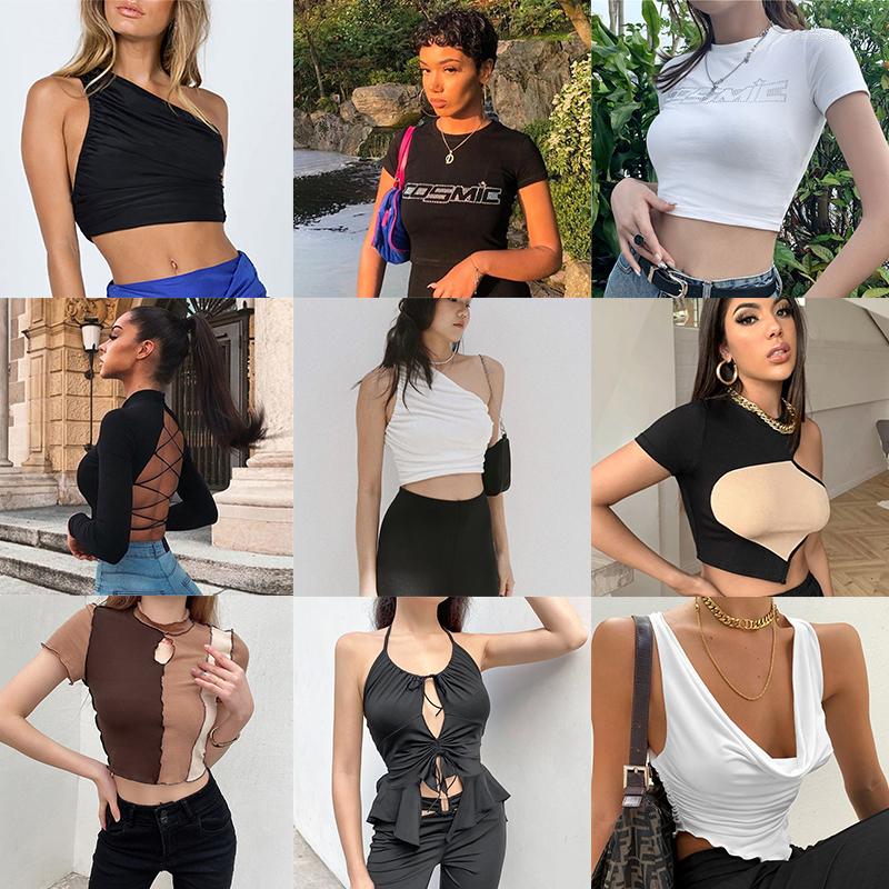 

Women' T Shirts Fashion Women Shirt Gothic Clothe Y2k Crop Top Hollow Out Long Sleeve Harajuku Style Camis See Through Tank Bandage Kpop, Nz810-white