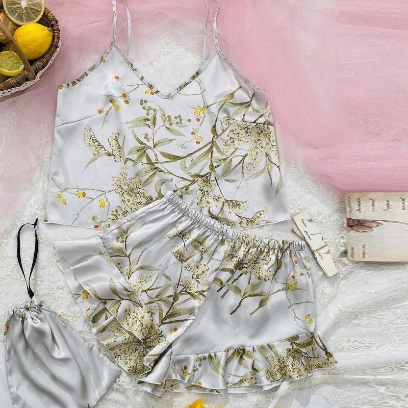 

Women' Sleepwear Summer Silk Printed Pajamas Two-Piece Set For Women Homewear Suit Fashion Shorts Home Wear Sexy Sling Night Dress