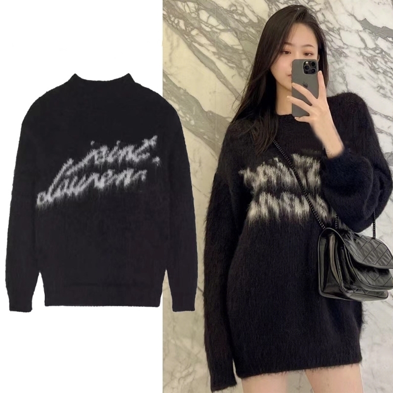 

Women  Sweaters Long Sweater Women And Man Couple Clothes O Neck Casual Loose Streetwear Letters Autumn Winter 2023 Knitted Traf Tops Pull Femme 230213, Black