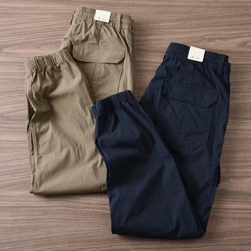 

Men's Pants Summer Men Cargo Solid Color Multi Pockets Drawstring Flap Pocket Elastic Waist Ankle-banded Jogger Trousers Daily ClothesMen's, Black