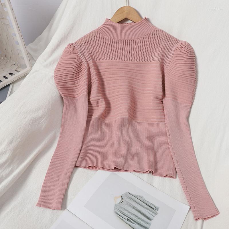 

Women's Sweaters Women Sweater Solid Turtleneck 2023 Fall Winter Hollow Out Jumper Fashion Slim Sexy Puff Sleeve Knitted Pullovers 2023Women, Green
