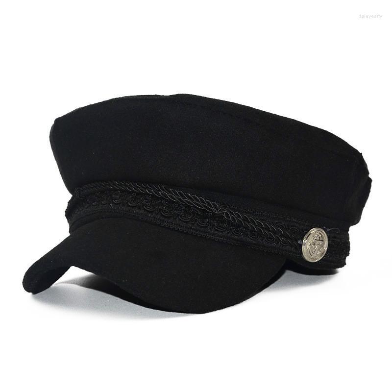 

Berets Spring Cap Autumn Fashion Women's Wool Hat British Style Warm Retro Sboy Caps Military Octagonal Female Visor, Bk