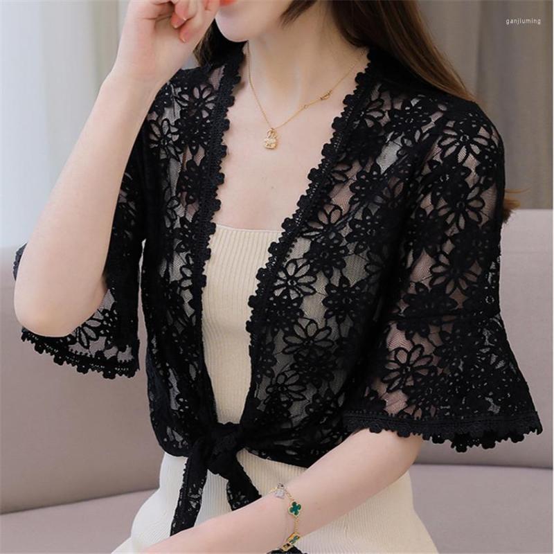 

Women' Jackets 2023 Summer Elegant Women Shawl Capes Lady Lace Wraps Bow Tie Wrap Bolero Accessories Coat Tops Sun Protection Fairy WZ1665, Black