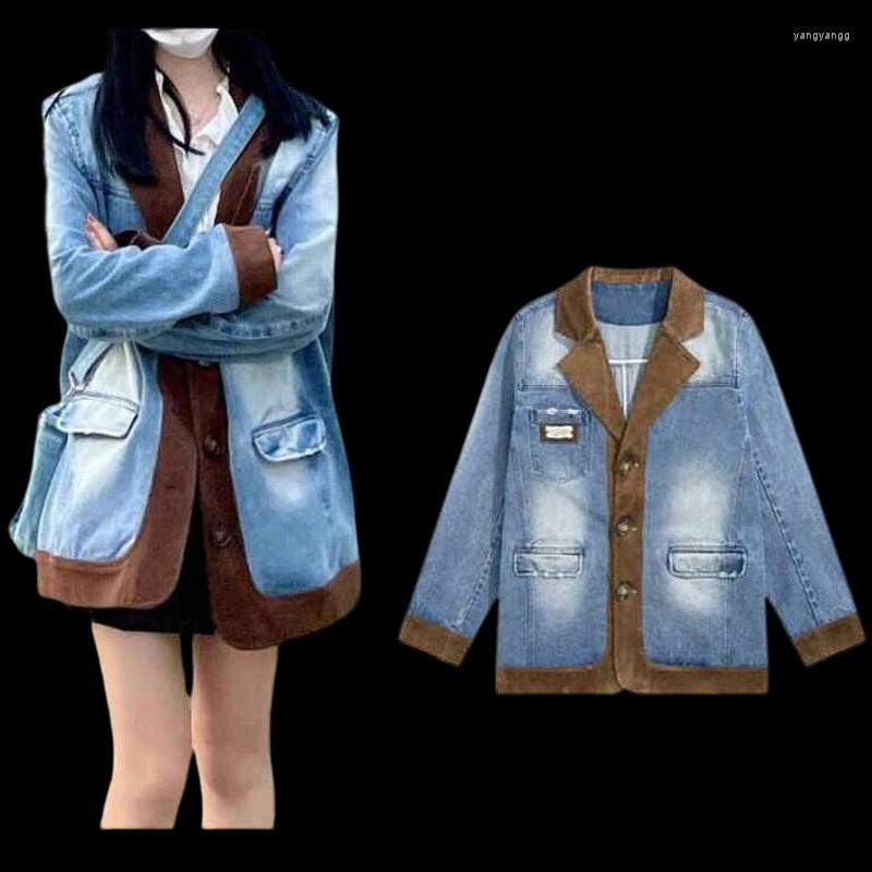 

Women's Suits Women Stitching Denim Spring Autumn Fashion Jean Jackets Female Outerwear Tops Women's Blazer, Blue