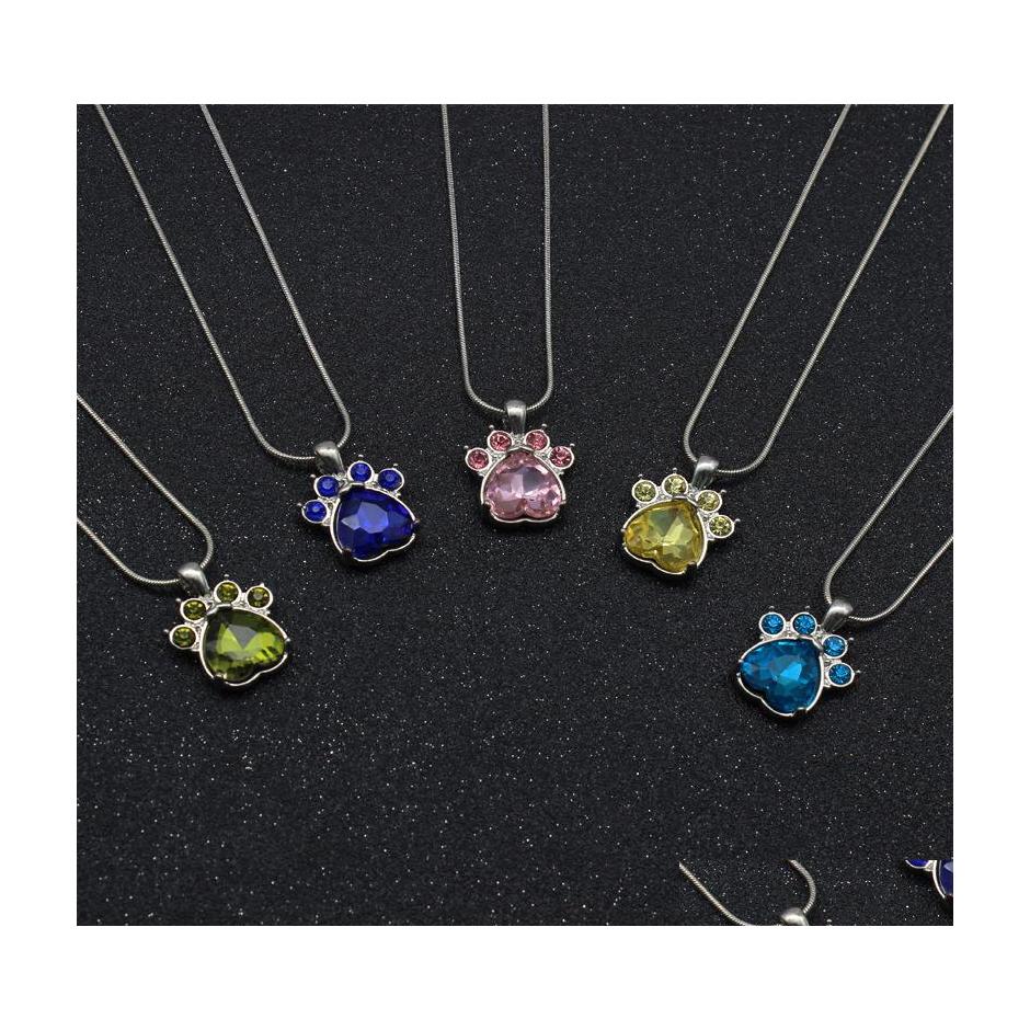 

Pendant Necklaces Cute Rose Gold Bear Paw Dog Cat Jewelry Wedding Pink Love Footprint Crysatal Necklace Drop Delivery Pendants Dhvjo