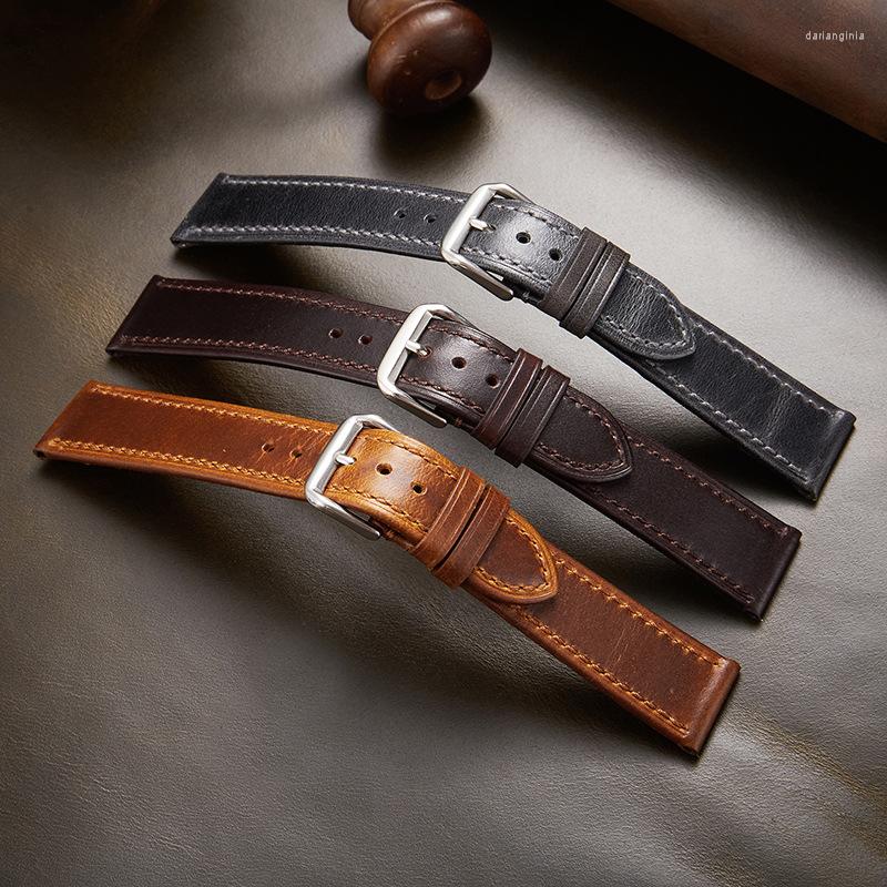 

Watch Bands UTHAI Z120 Plus Genuine Leather Watchbands 20mm 22mm Retro Oil Wax Skin Discoloration Ultra-thin Universal Strap