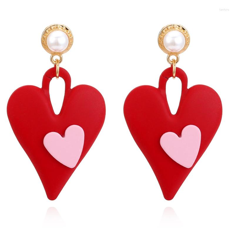 

Dangle Earrings Fashion Pink Paint Alloy Heart-shaped Earrings2023 Valentine's Day Romantic Jewelry Gift