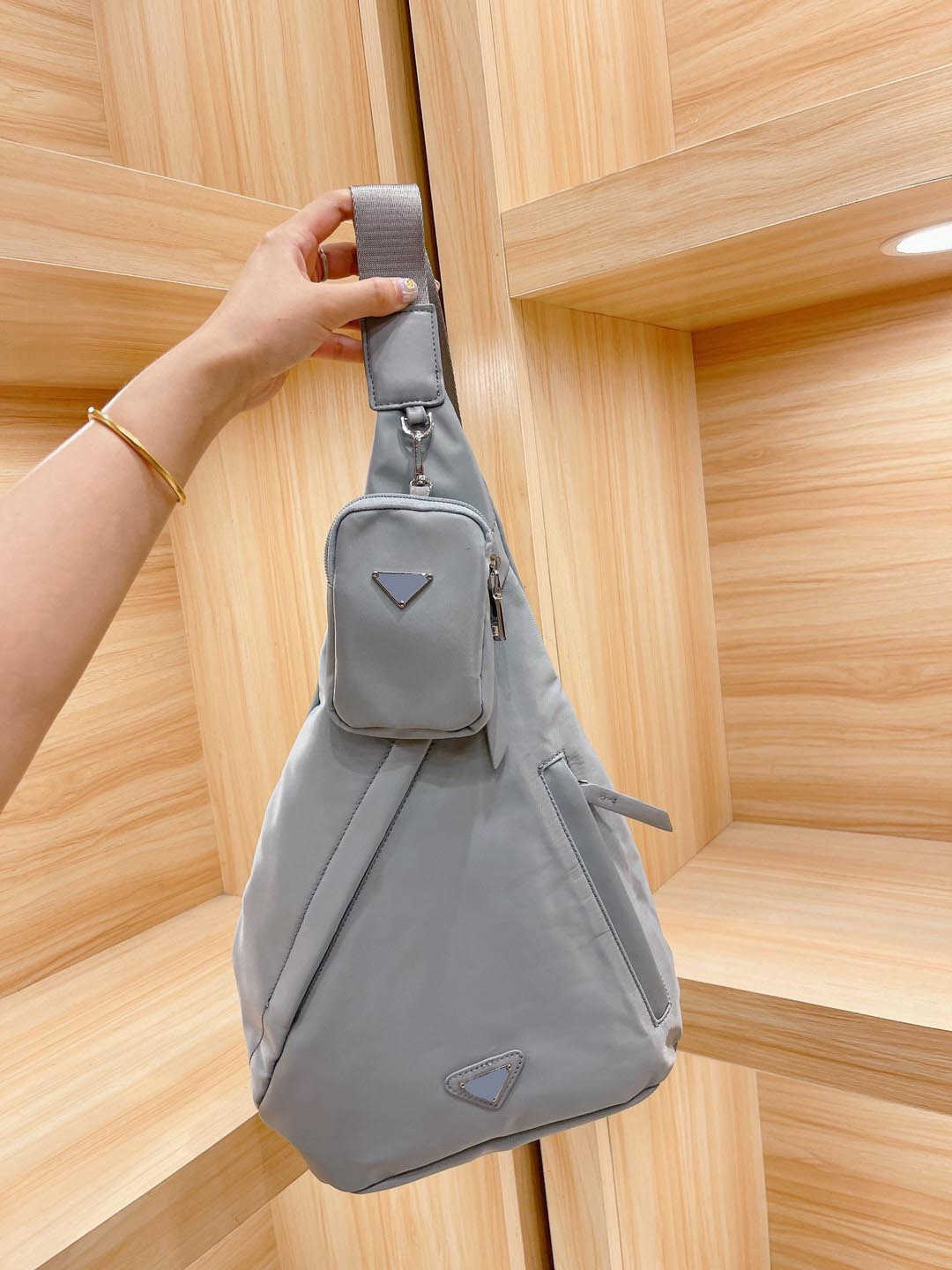 

Pbag Triangle logo Hot Shopping Bags Cross Body PRADbag Totes Women Luxury Brand Shoulder Bag Designer Handbag Nylon triangle Crossbody Purses 1224, Pra bag-light blue-24*30 cm