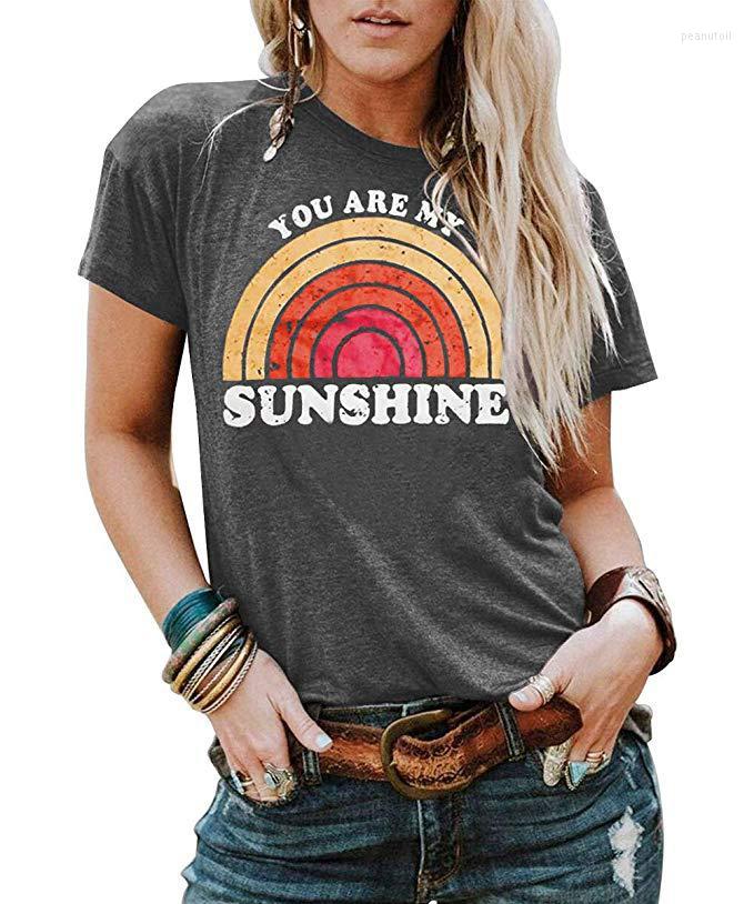

Women' T Shirts Europe And America Fashion Casual Short Sleeve Women' T-Shirt Rainbow Print Round Neck Top, Black