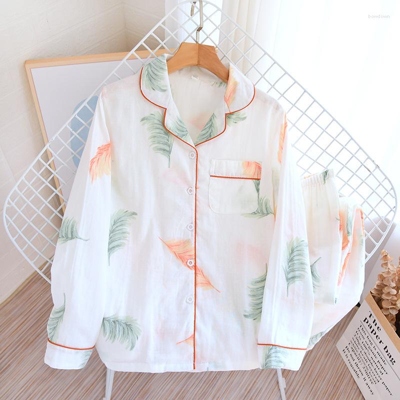 

Women's Sleepwear Women Cotton Gauze Pajamas Long Sleeve Spring Pajama Set Cute Reed Print 2 Piece Casual Loose Sexy Nightwear, Pink