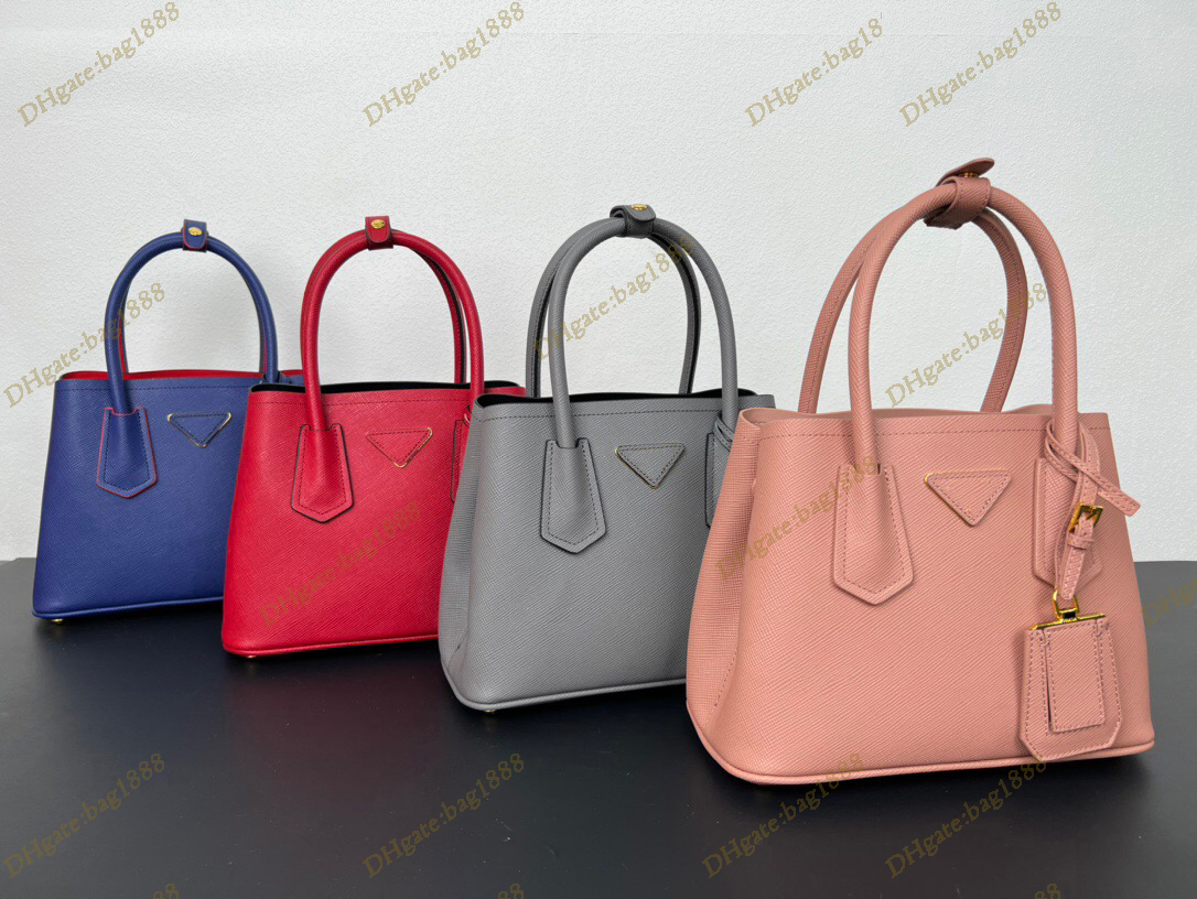 

Double shopping bag Luxury designer women's bag Classic cross grain cowhide double compartment handbag Fashion triangle label single shoulder messenger bag, White