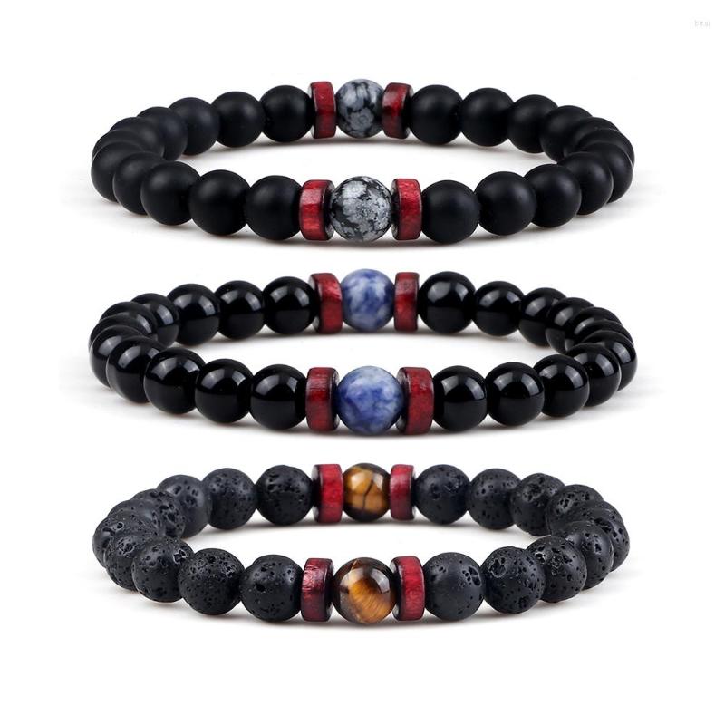 

Strand Men Black Lava Rock Beads Bracelets Fashion Tibetan Buddha Jewelry Natural Stone Stretch Bangle Women Yoga Balance Bracelet Gift