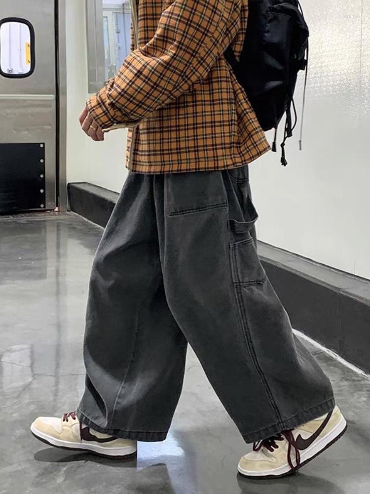 

Men' Pants ZCSMLL Spring Autumn Japanese Oversize Overalls Wide Leg Jeans Men Ins Youth Hip-hop High Streetwear Denim Trousers Trend, Black