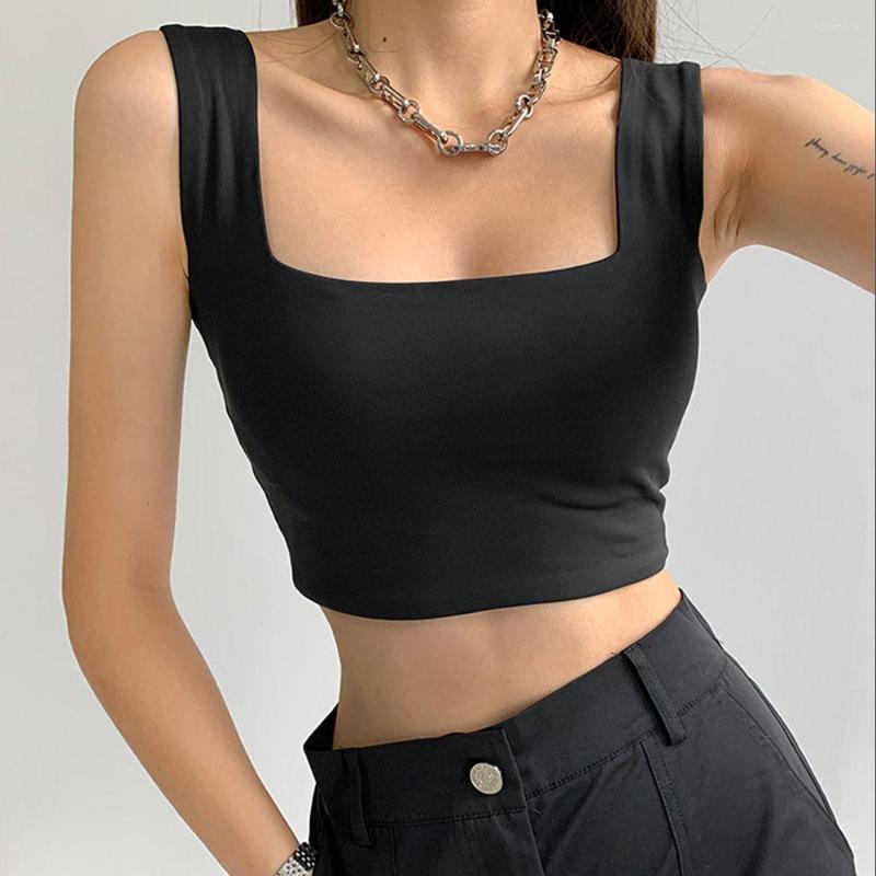 

Women' Tanks Basic Tank Top Women Solid Color Fashion Casual Cropped Vest Tops Sexy Crop For 2023 Summer, Black