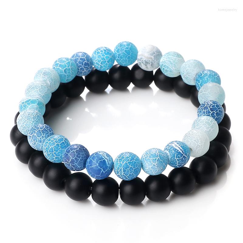 

Strand Fashion 2pcs/set Natural Stone Bracelet Yoga Black Matte Multicolor Weathered Women Men Charm Distance Jewelry