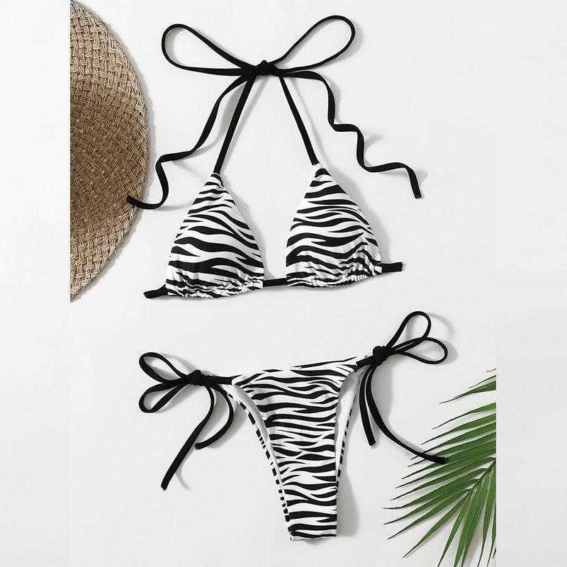 

Striped Womens Swimsuit Sexy Backless Split Bikini Lace Up Side Dew, Picture color