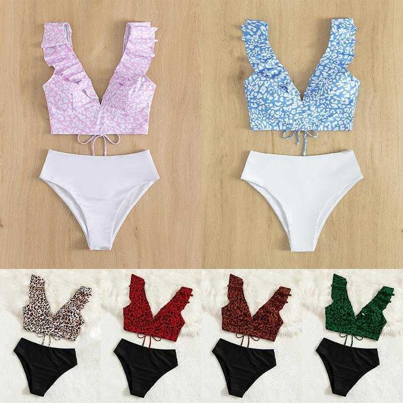 

Multi Color V Neck Flounce Bikini High Waist Triangle Beach, Color6