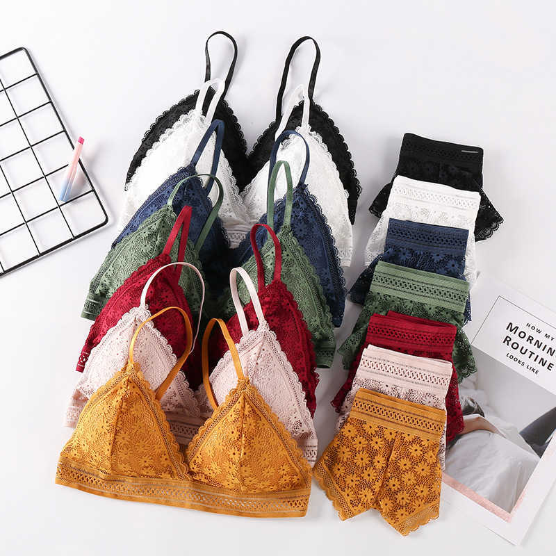 

Ladies Bra Set Girl Wirefree Sexy Lace Women and Brief s Panties, Blue