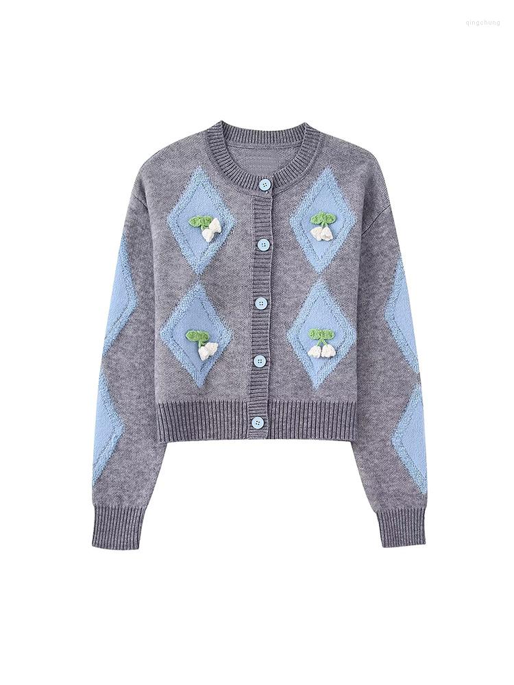 

Women' Knits Women' Fall 2023 Casual Fashion Chic Pattern Knit Jacket Vintage Round Neck Long Sleeve Single Breasted Loose Top, Multi