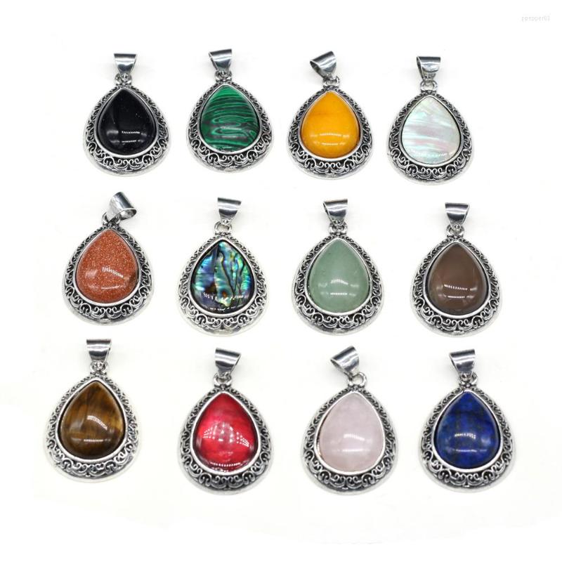 

Pendant Necklaces Charms Natural Agates Stone Water Drop Shape Opal Rose Quartzs For Making Women Jewelry Necklace 24x40mm