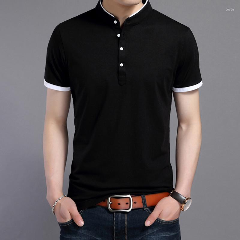 

Men's Polos Summer Short Sleeve Polo Shirt Men Standing Collar Button Fashion Tops Korean Style Slim Shirts Male WGTX191, Black