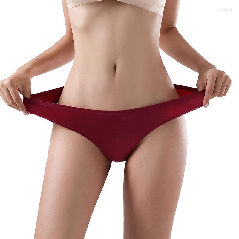 

Women's Panties Womens Sexy G-string Ice Silk Briefs Solid Color Thong Underwear Seamless Cozy Girl Low Waist Underpants, Black