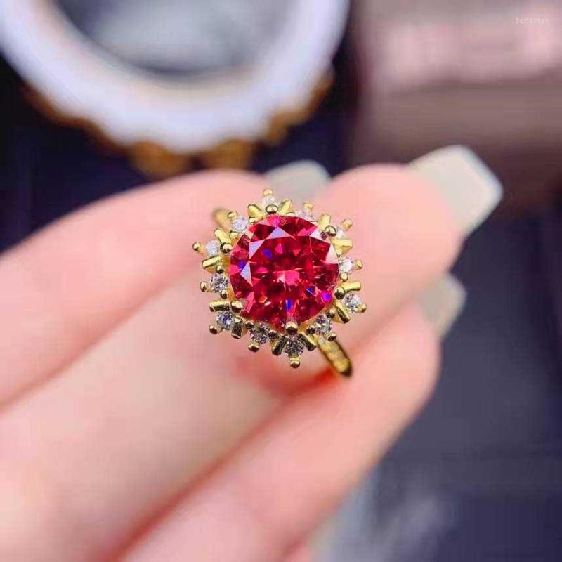 

Wedding Rings Style Temperament Silver Color Gold Red Corundum Ring Snowflake Full Zircon Opening Adjustable Female Jewelry