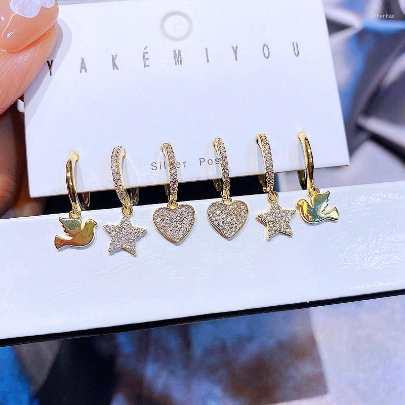 

Dangle Earrings MIGGA 3 Pairs Cubic Zircon Star Heart Set Gold Color Plated Fashion Women Gift Jewelry