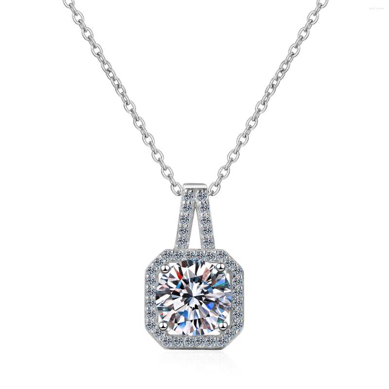 

Chains 925 Silver Round Moissanite Pendant Necklace Square Elegant One Pendants Chain Necklaces For Women Christmas Gift
