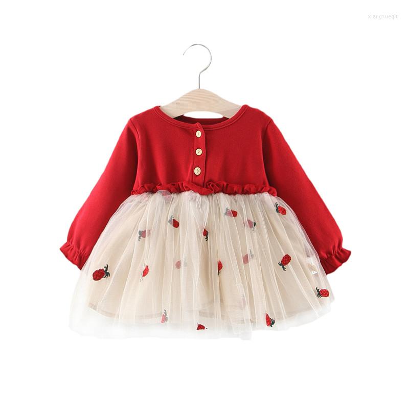 

Girl Dresses 2023 Party Red 6M-3T Spring Born Baby Dress For Princess Lace First Birthday Outfits Clothes