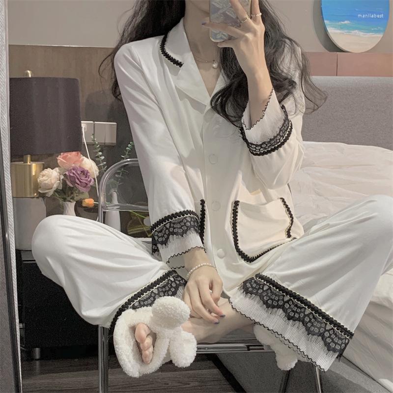 

Women's Sleepwear Women Lace Patchwork Pajamas Pyjamas Set Pijama Suit Female Sleep Two Piece Women'S Loungewear Plus Size, Black