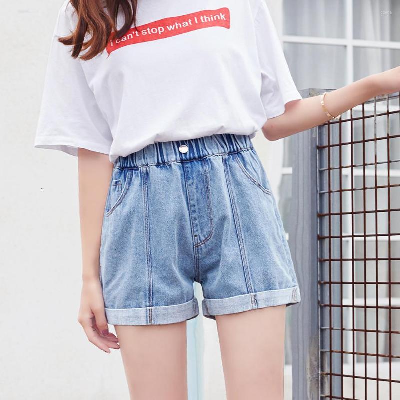 

Women' Shorts LIBERJOG Women Sexy Denim Feminino Elastic Waist Blue Wide Leg Casual Loose Summer Multi-size Short Jeans Vintage