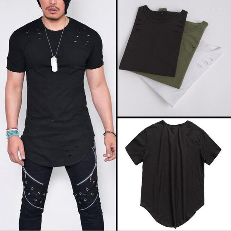 

Men' T Shirts 2023 Summer Men Short Sleeved T-shirt Hip Hop Tshirt Hole Scratch High Street Long Style Men' Cotton T-shirts Streetwear, Black