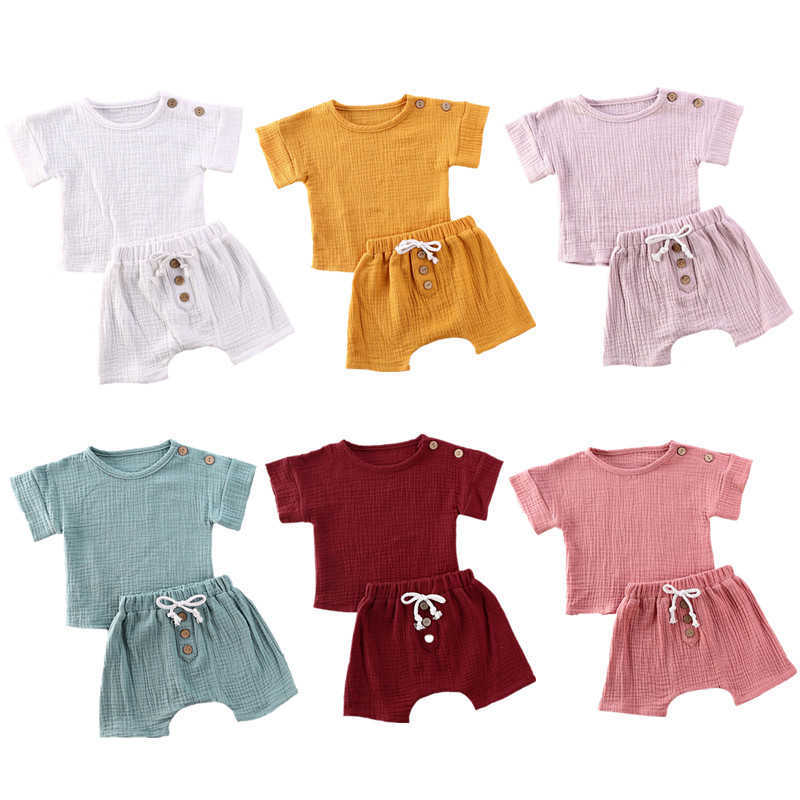 

Clothing Sets Pcs Summer New Baby Girls Boys Botton Clothes Outfits Set Cotton Linen Kids Short Sleeve Tops TShirtsShorts Suits, White