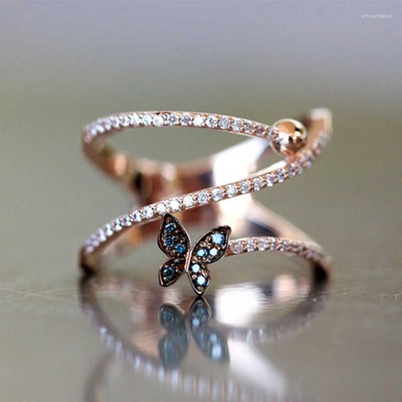 

Wedding Rings Creative Blue Butterfly Shaped Ring With Inlaid For Lovers