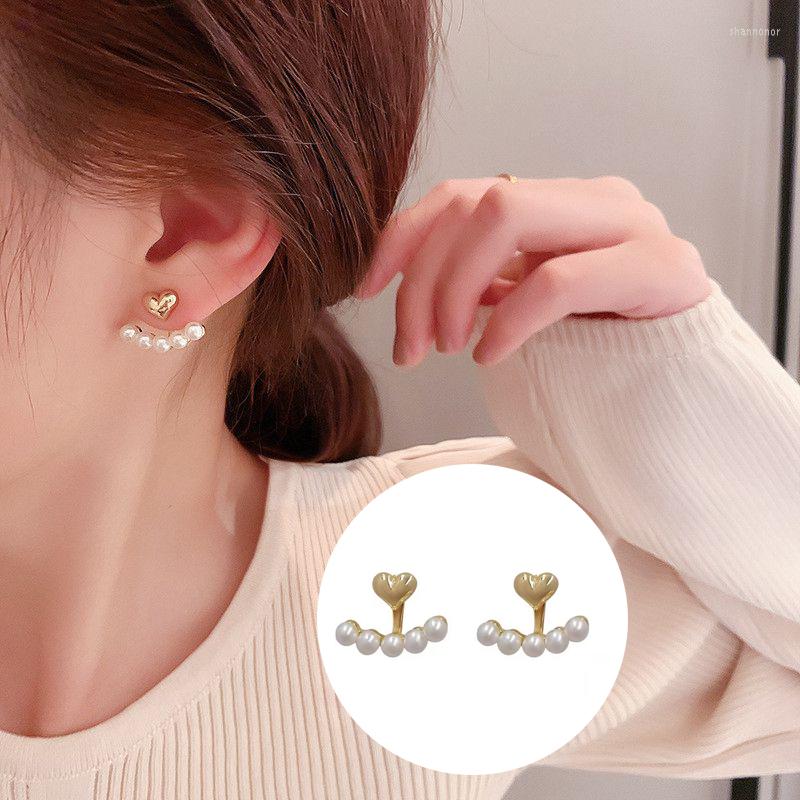 

Stud Earrings Metal Heart-Shaped Pearl Zircon Girls Jewelry Korean Fashion Exquisite