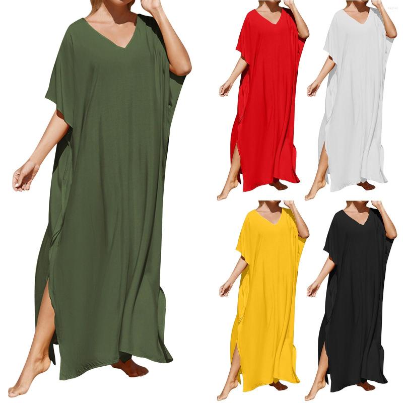 

Women's Swimwear 2023 Women's Beach Blouse Gown Loose Size Bohemian Long Skirt Bikini Dress, Red